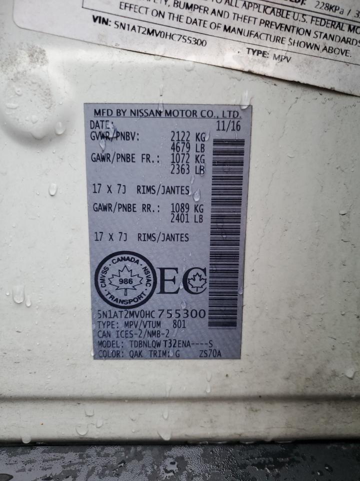 2017 Nissan Rogue VIN 5N1AT2MV0HC755300 Copart auction photo, front end damage thumbnail 13