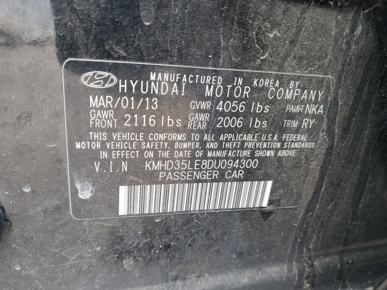 2013 Hyundai Elantra VIN KMHD35LE8DU094300 Copart auction photo, all over / undercarriage damage thumbnail 12