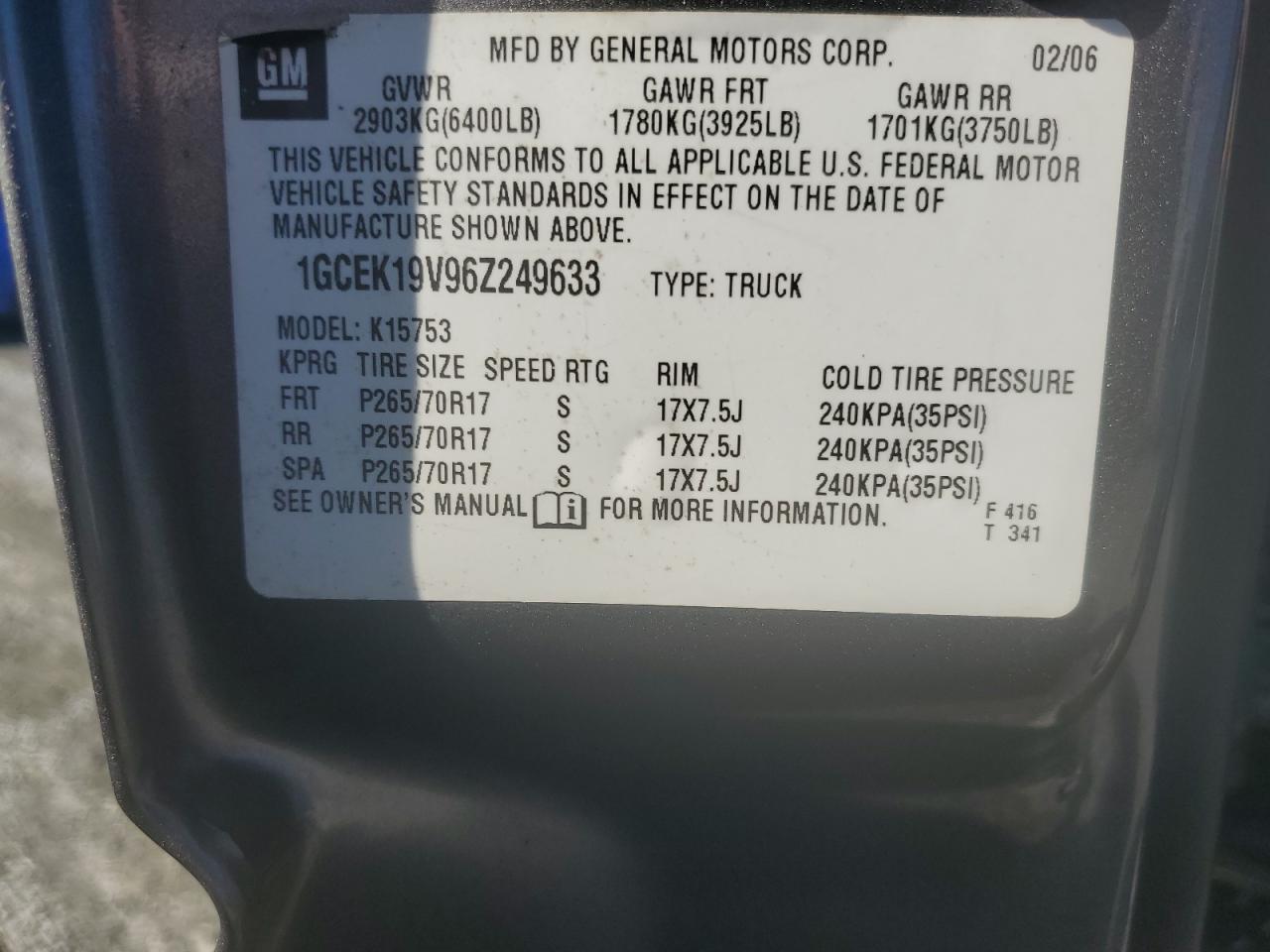 2006 Chevrolet Silverado VIN 1GCEK19V96Z249633 Copart auction photo, front end damage thumbnail 14