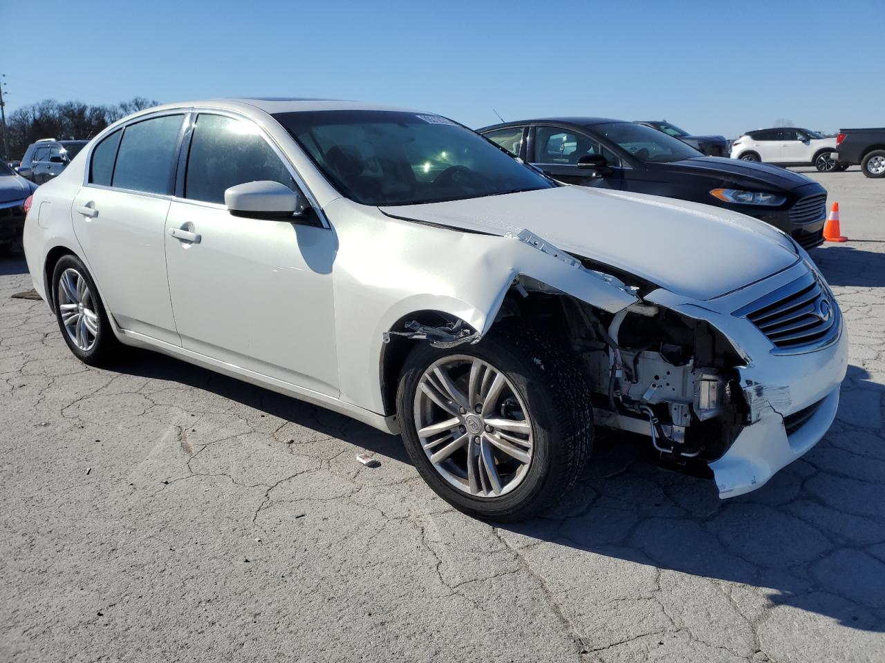 2013 Infiniti G VIN JN1CV6AP0DM719067 Copart auction photo, front end / side damage thumbnail 4