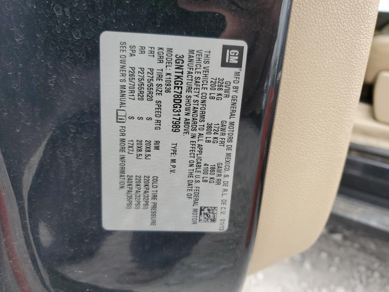 2013 Chevrolet Avalanche VIN 3GNTKGE78DG317989 Copart auction photo, undercarriage damage thumbnail 14