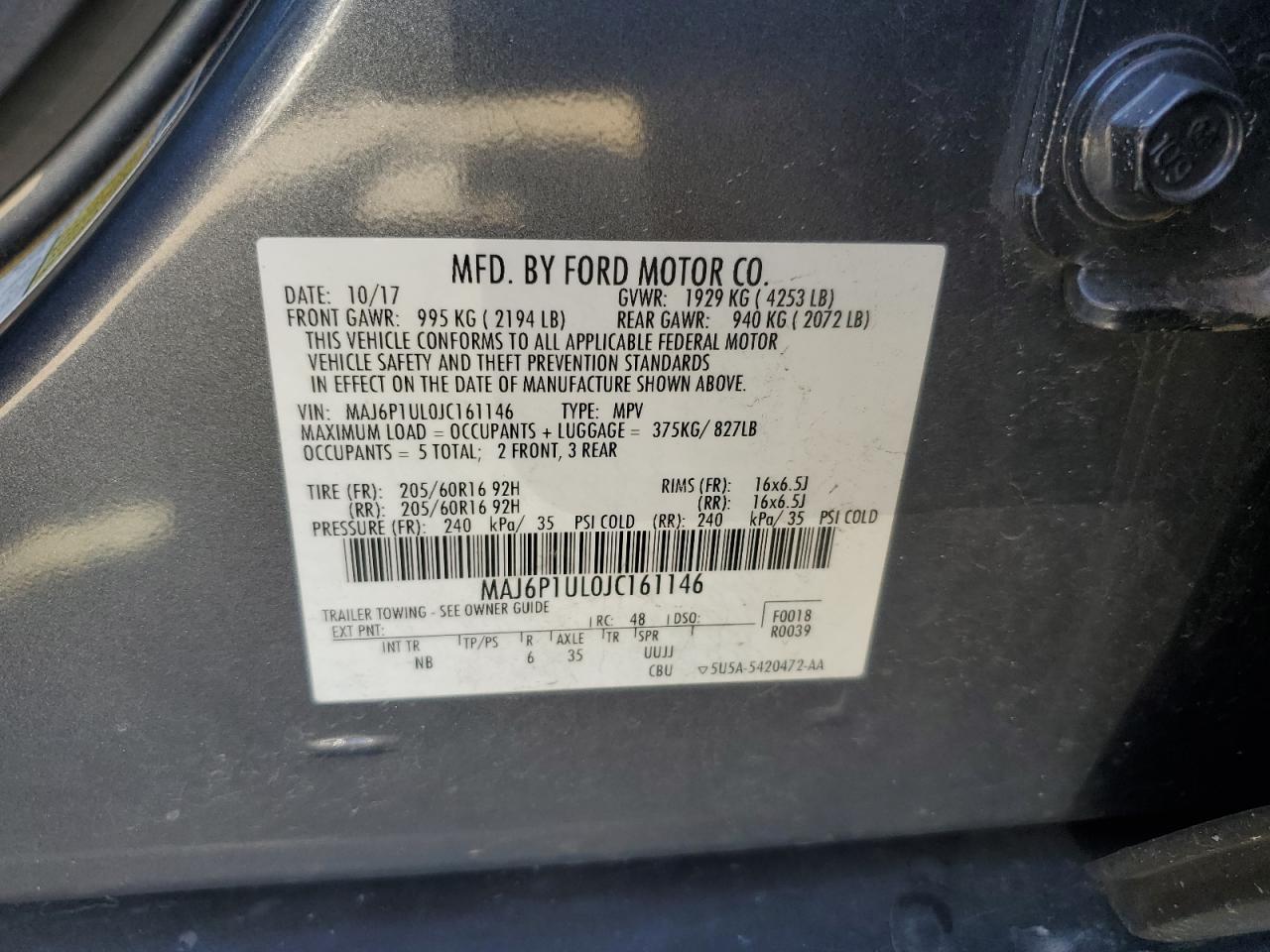2018 Ford EcoSport VIN MAJ6P1UL0JC161146 Copart auction photo, front end damage thumbnail 12