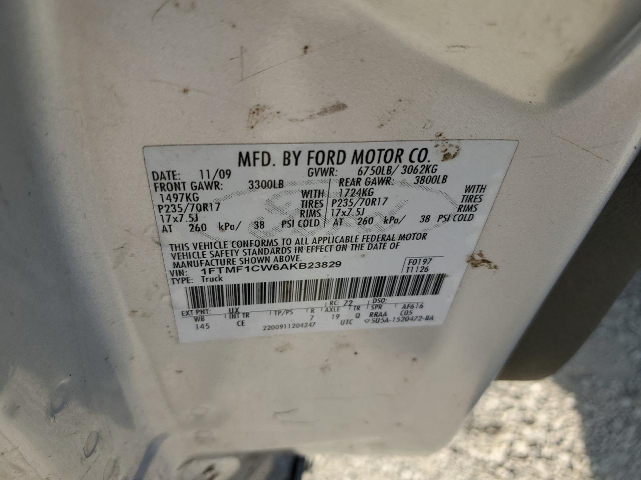 2010 Ford F-150 VIN 1FTMF1CW6AKB23829 Copart auction photo, minor dent/scratches damage thumbnail 12