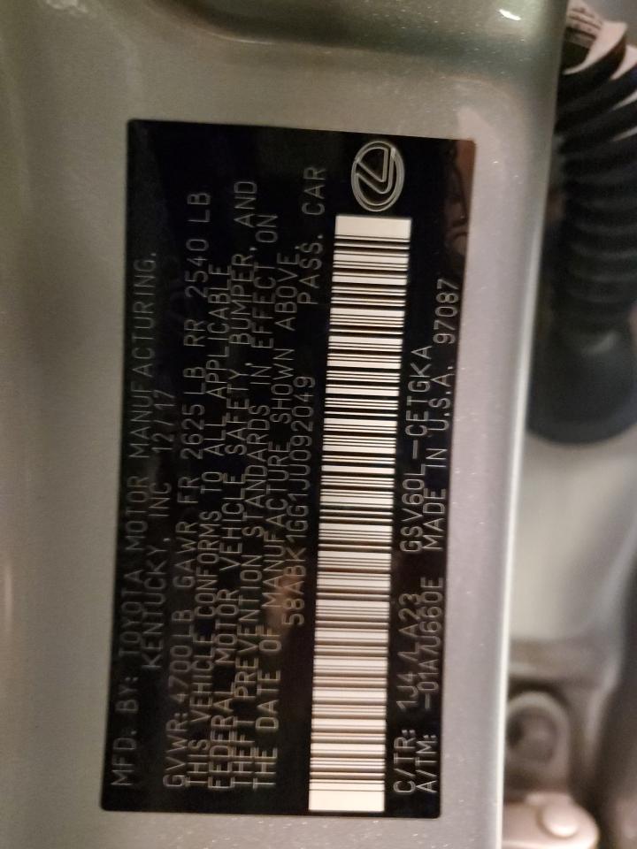 2018 Lexus ES VIN 58ABK1GG1JU092049 Copart auction photo, side damage thumbnail 12