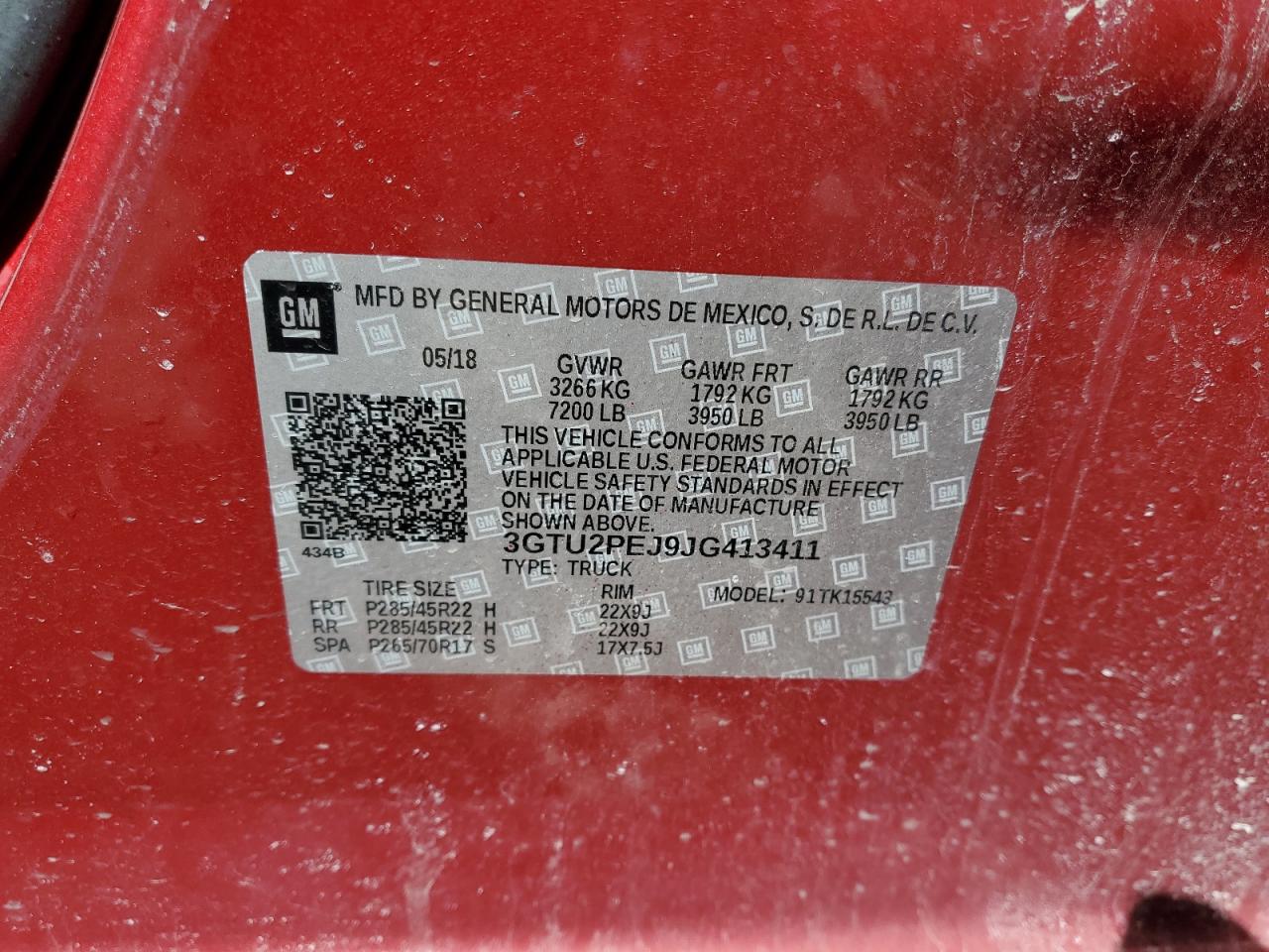2018 GMC Sierra VIN 3GTU2PEJ9JG413411 Copart auction photo, side damage thumbnail 12