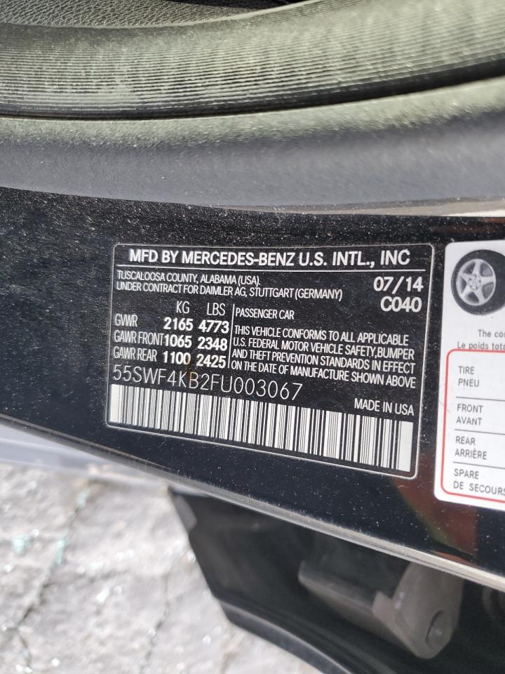 2015 Mercedes-Benz C-klasse VIN 55SWF4KB2FU003067 Copart auction photo, front end / side damage thumbnail 13