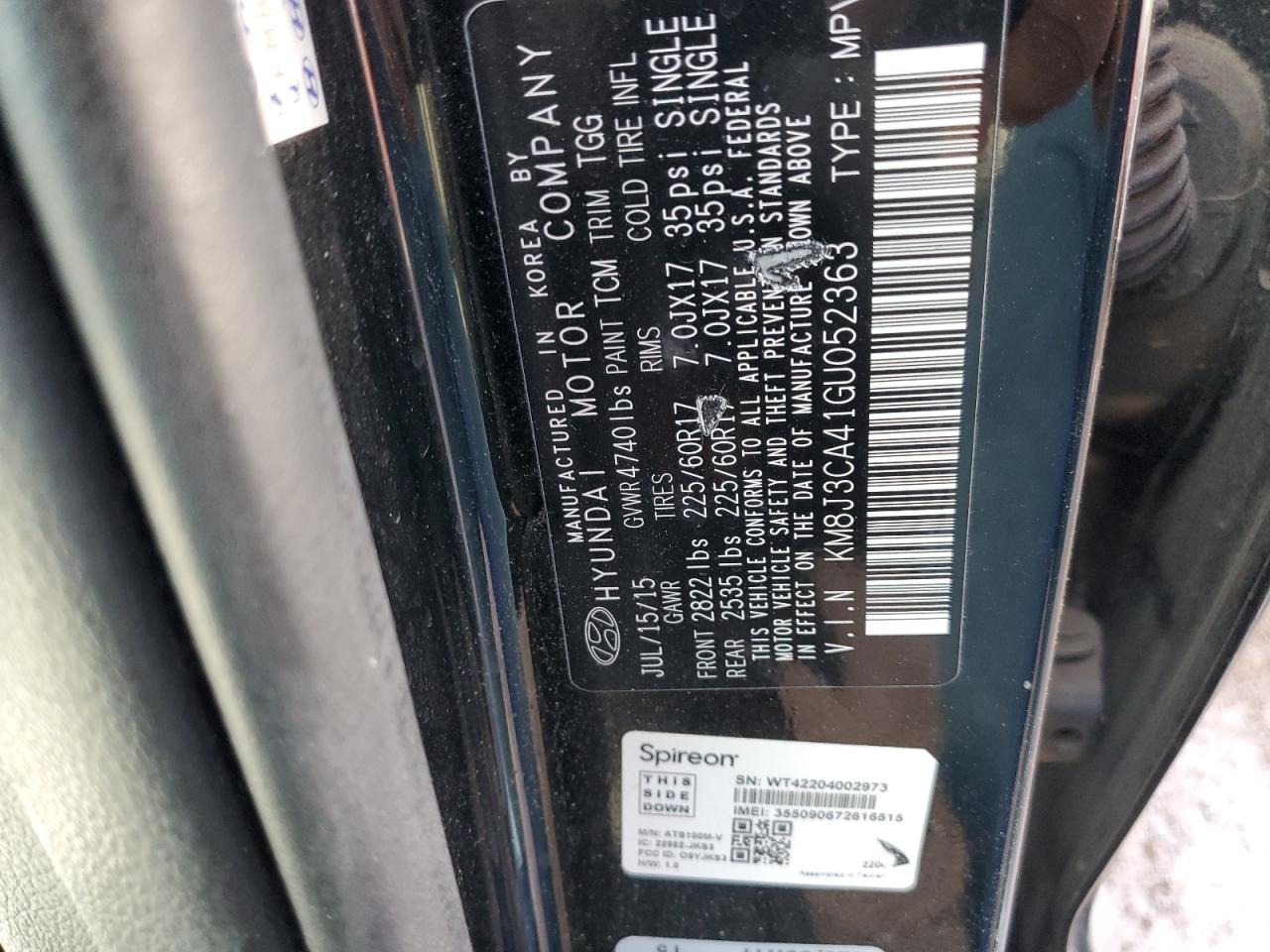 2016 Hyundai Tucson VIN KM8J3CA41GU052363 Copart auction photo, vandalism damage thumbnail 15