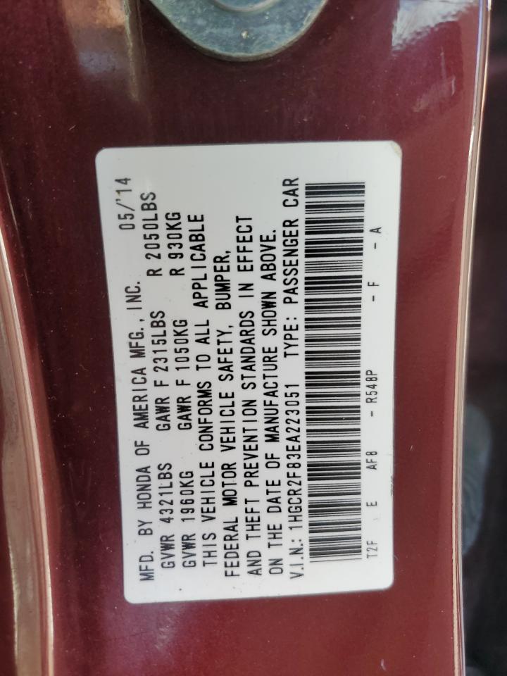 2014 Honda Accord VIN 1HGCR2F83EA223051 Copart auction photo, side / minor dent/scratches damage thumbnail 12