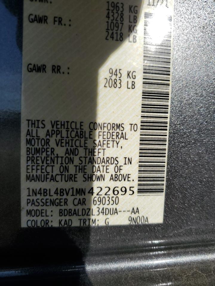 2021 Nissan Altima VIN 1N4BL4BV1MN422695 Copart auction photo, side / rear end damage thumbnail 14