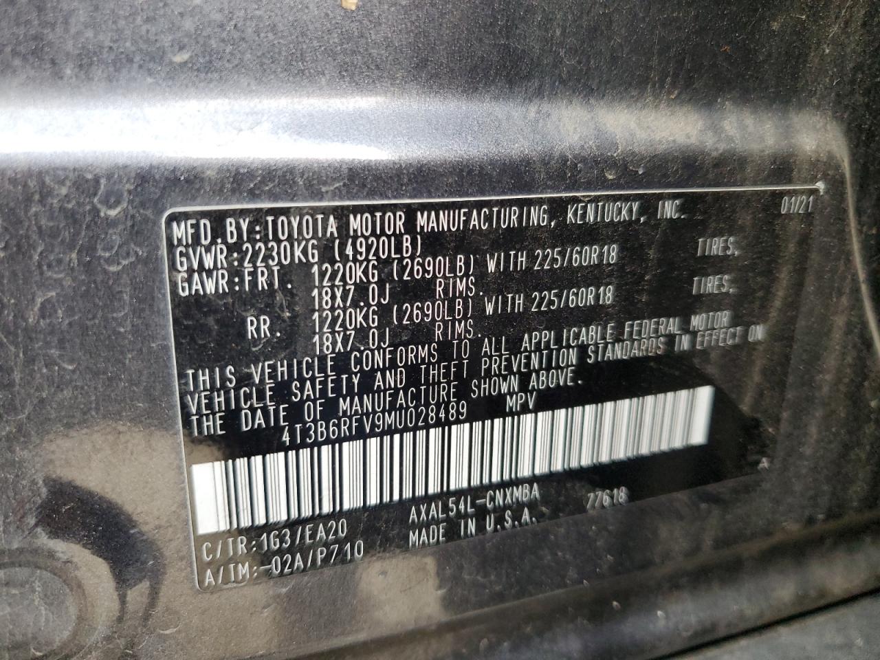 2021 Toyota RAV 4 VIN 4T3B6RFV9MU028489 Copart auction photo, front end damage thumbnail 14