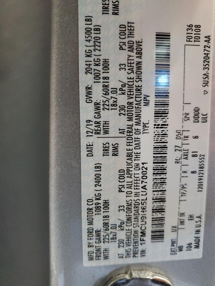2020 Ford Escape VIN 1FMCU9H65LUA70021 Copart auction photo, front end damage thumbnail 13