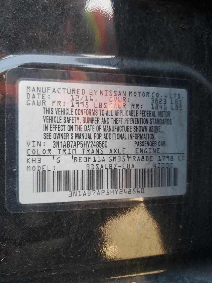 2017 Nissan Sentra VIN 3N1AB7AP5HY248560 Copart auction photo, front end damage thumbnail 13