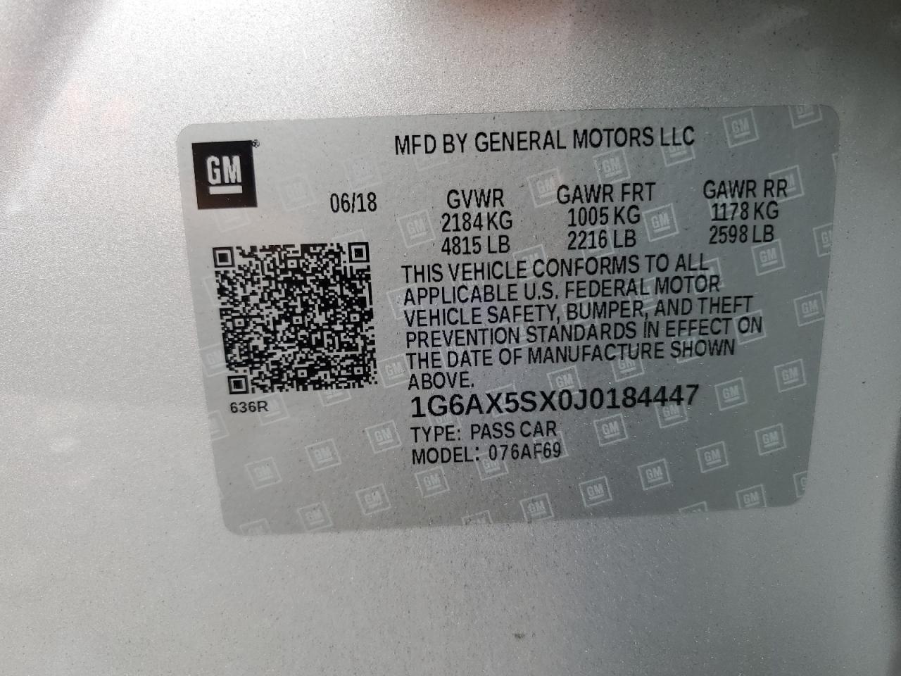 2018 Cadillac CTS VIN 1G6AX5SX0J0184447 Copart auction photo, side damage thumbnail 14