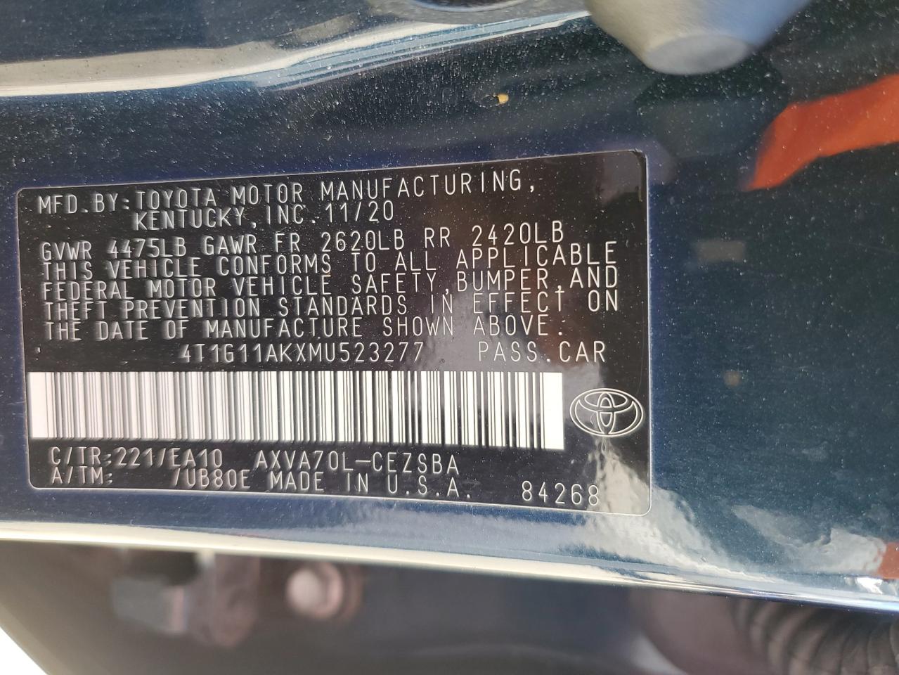 2021 Toyota Camry VIN 4T1G11AKXMU523277 Copart auction photo, front end damage thumbnail 14