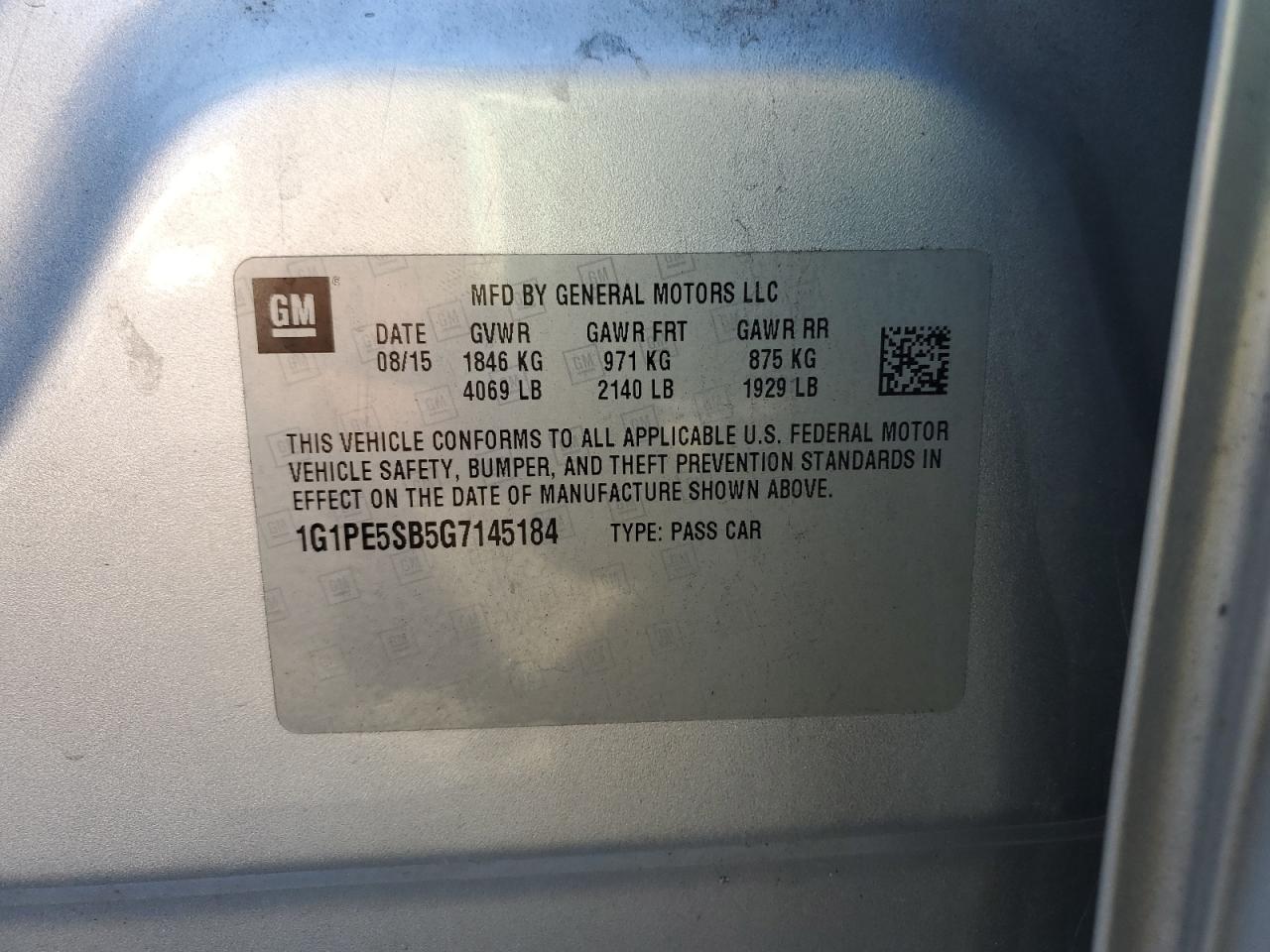 2016 Chevrolet Cruze VIN 1G1PE5SB5G7145184 Copart auction photo, front end / minor dent/scratches damage thumbnail 15