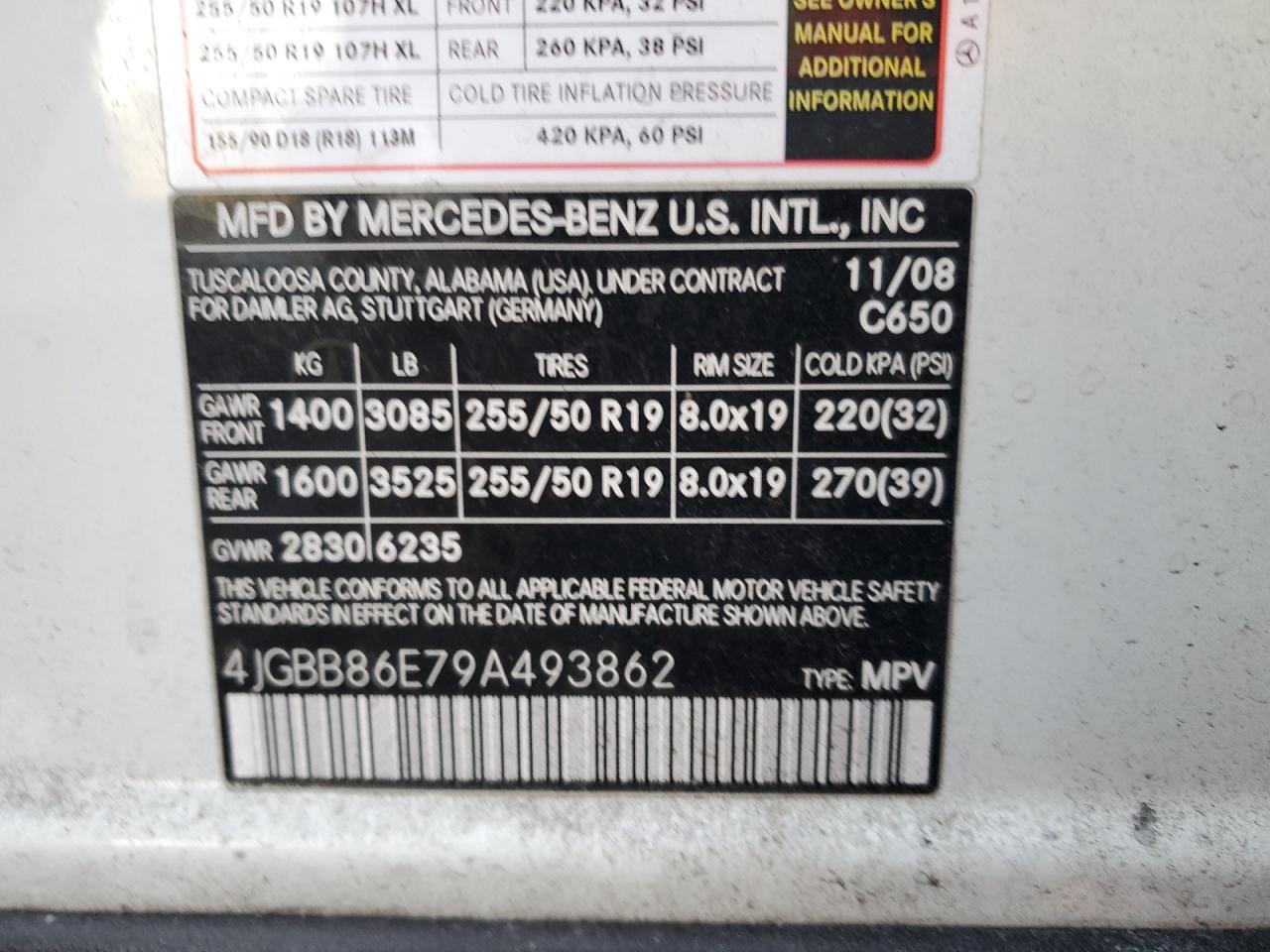 2009 Mercedes-Benz M-klasse VIN 4JGBB86E79A493862 Copart auction photo, rear end damage thumbnail 13