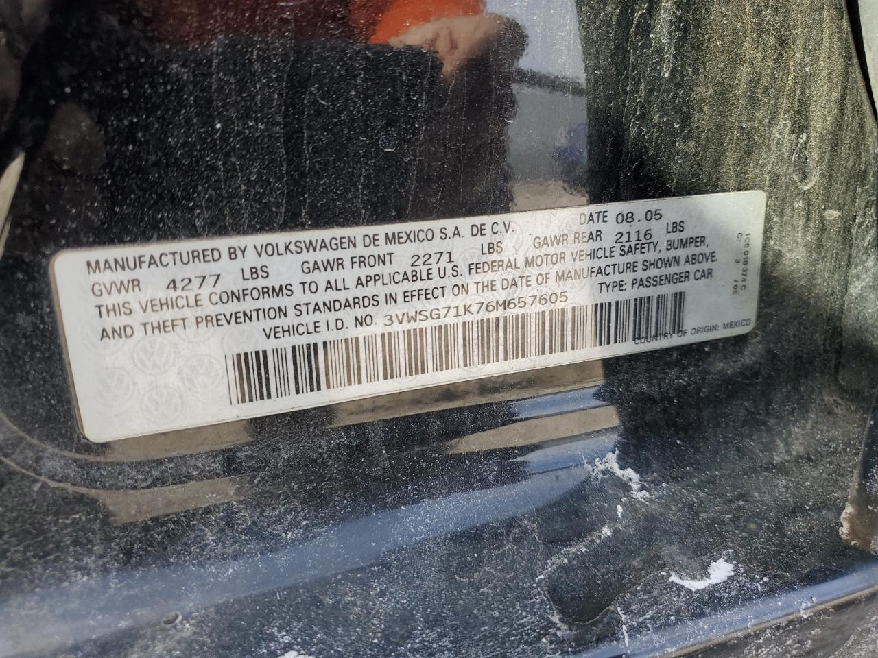 2006 Volkswagen Jetta VIN 3VWSG71K76M657605 Copart auction photo, rear end / minor dent/scratches damage thumbnail 12