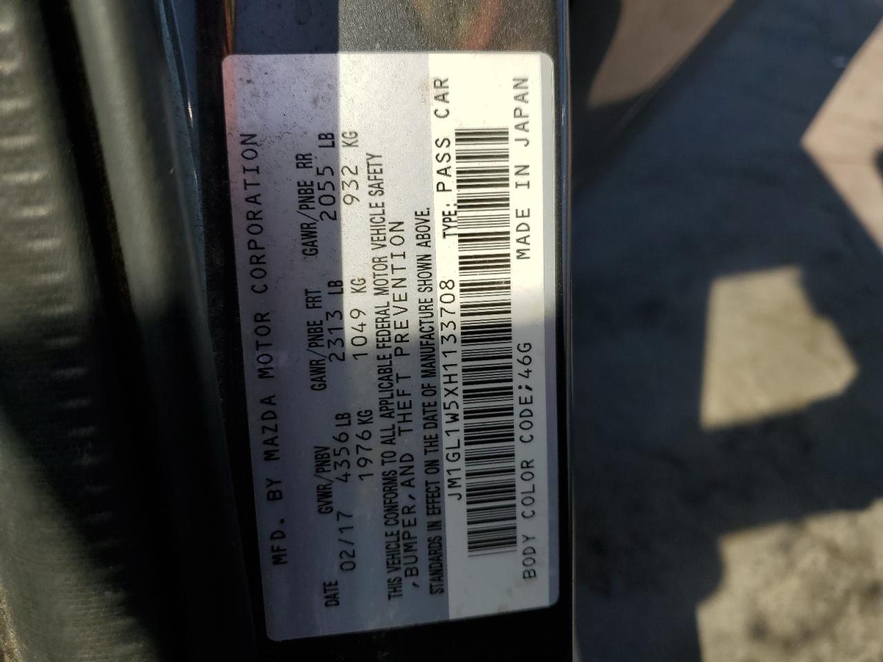 2017 Mazda 6 VIN JM1GL1W5XH1133708 Copart auction photo, front end damage thumbnail 12