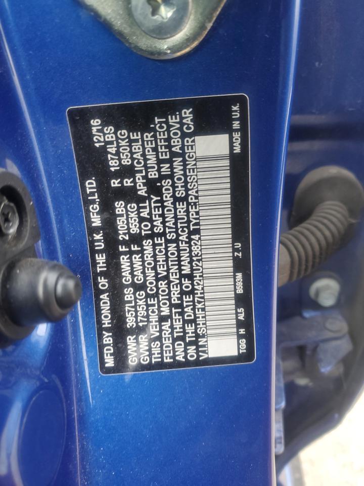 2017 Honda Civic VIN SHHFK7H42HU213824 Copart auction photo, all over damage thumbnail 12