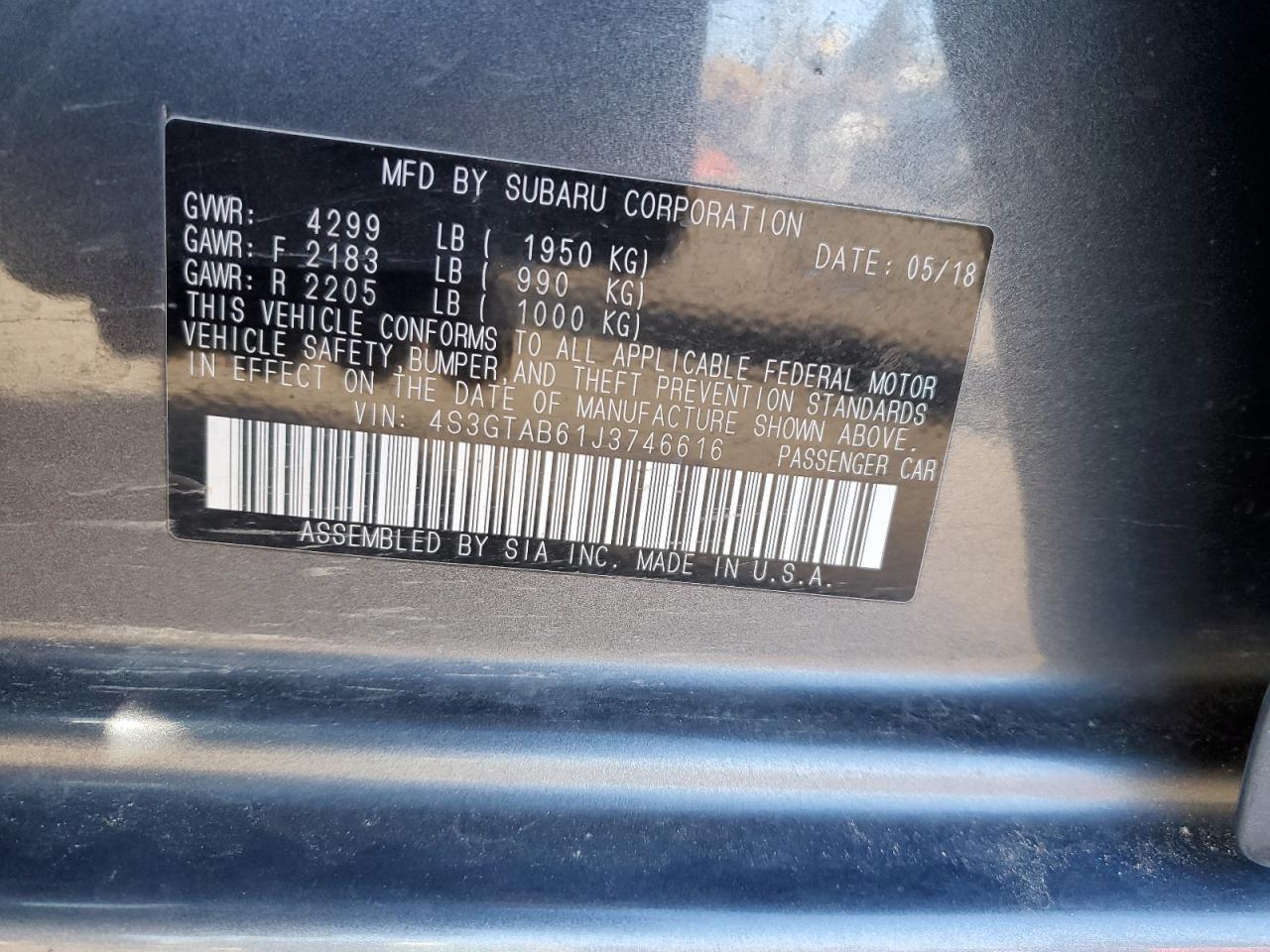 2018 Subaru Impreza VIN 4S3GTAB61J3746616 Copart auction photo, rear end damage thumbnail 14