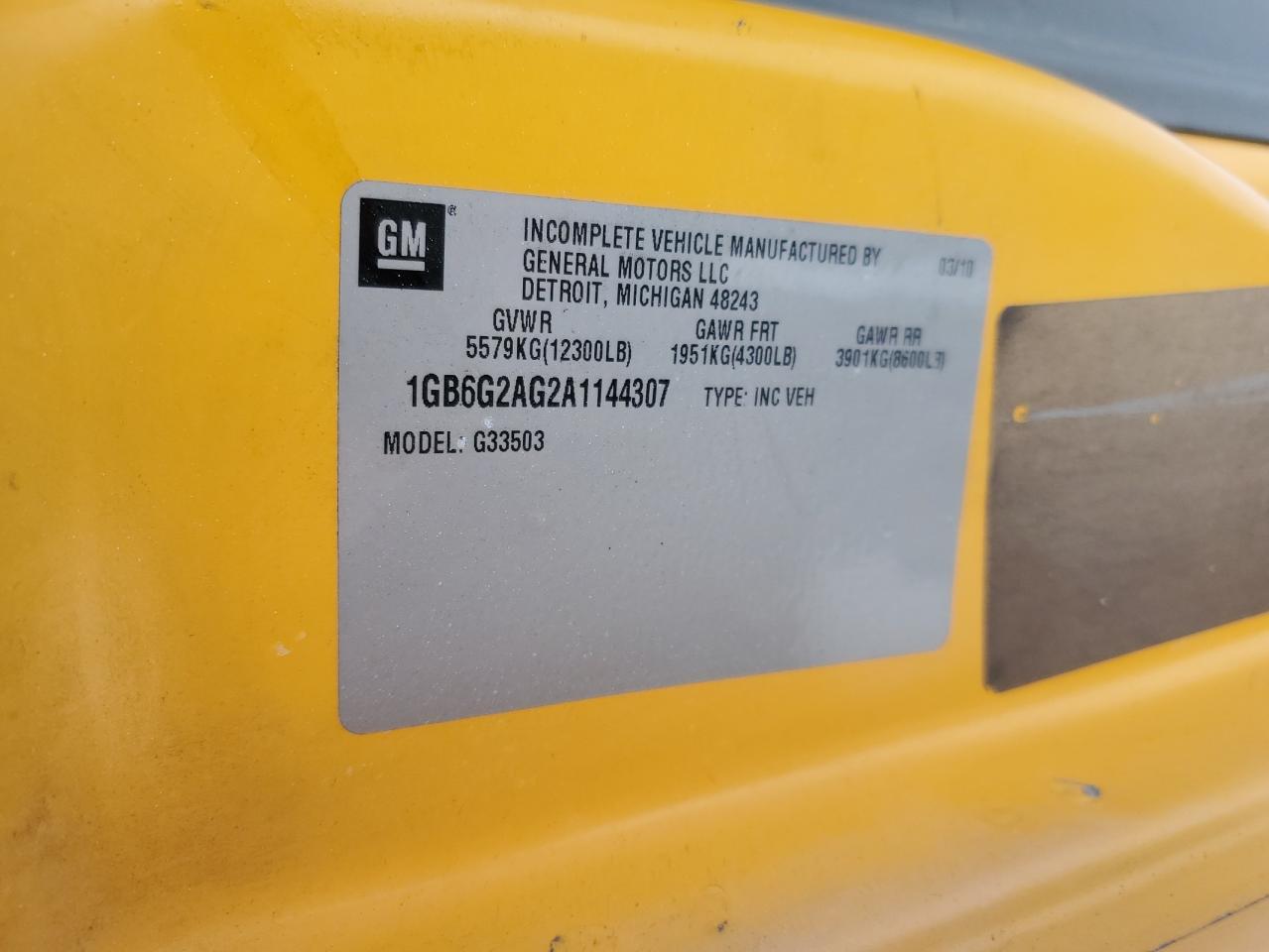 2010 Chevrolet Express VIN 1GB6G2AG2A1144307 Copart auction photo, front end damage thumbnail 10