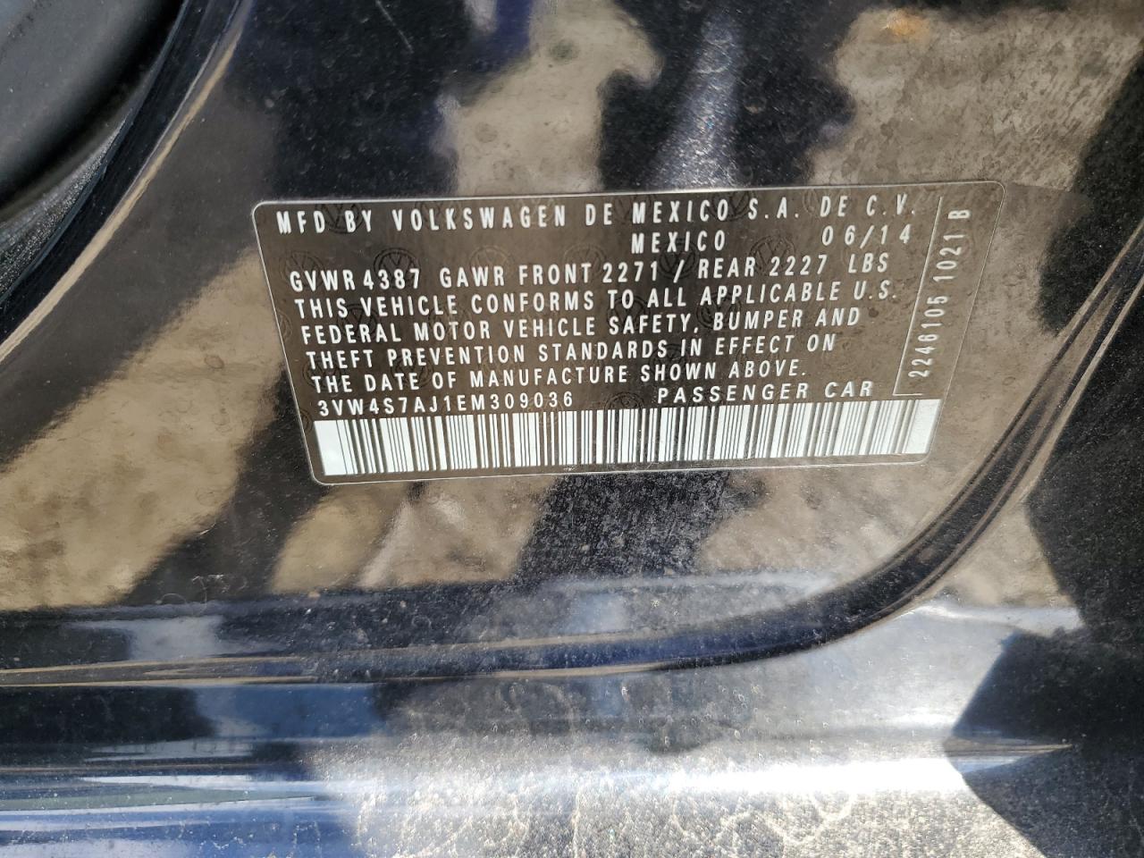 2014 Volkswagen Jetta VIN 3VW4S7AJ1EM309036 Copart auction photo, all over damage thumbnail 15
