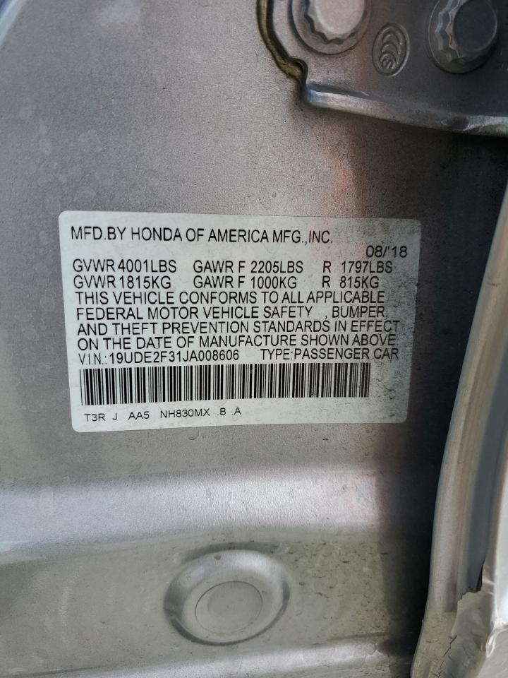 2018 Acura ILX VIN 19UDE2F31JA008606 Copart auction photo, side / rear end damage thumbnail 12