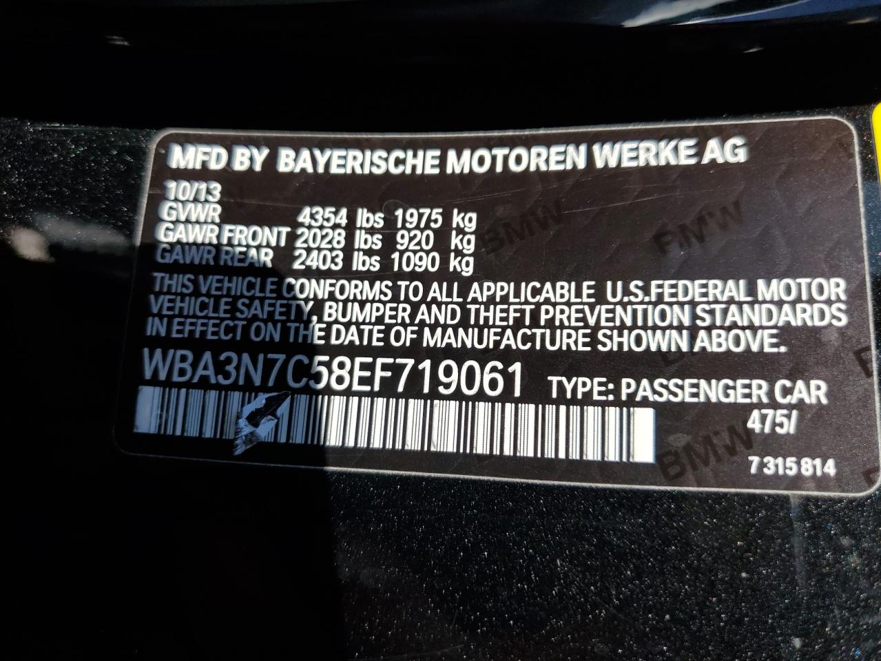 2014 BMW 4er VIN WBA3N7C58EF719061 Copart auction photo, side damage thumbnail 12