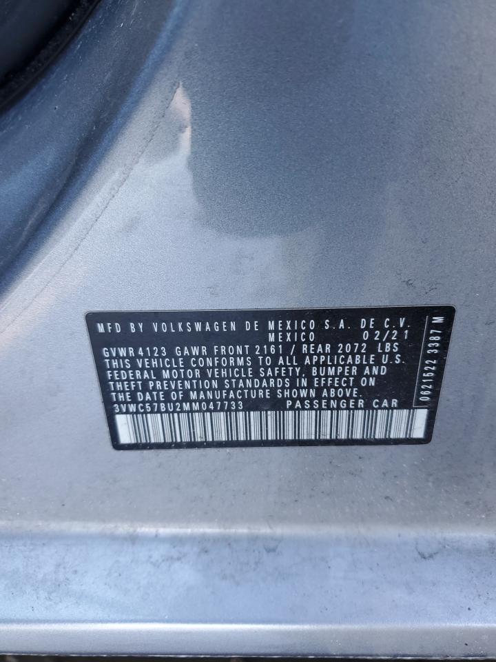 2021 Volkswagen Jetta VIN 3VWC57BU2MM047733 Copart auction photo, side / undercarriage damage thumbnail 12