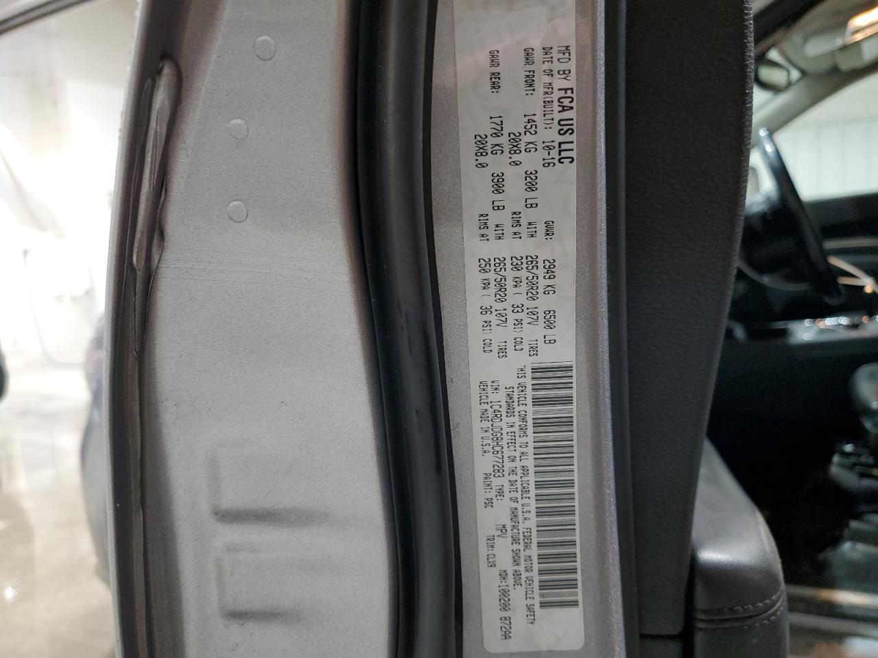 2017 Dodge Durango VIN 1C4RDJDG8HC677283 Copart auction photo, side damage thumbnail 13