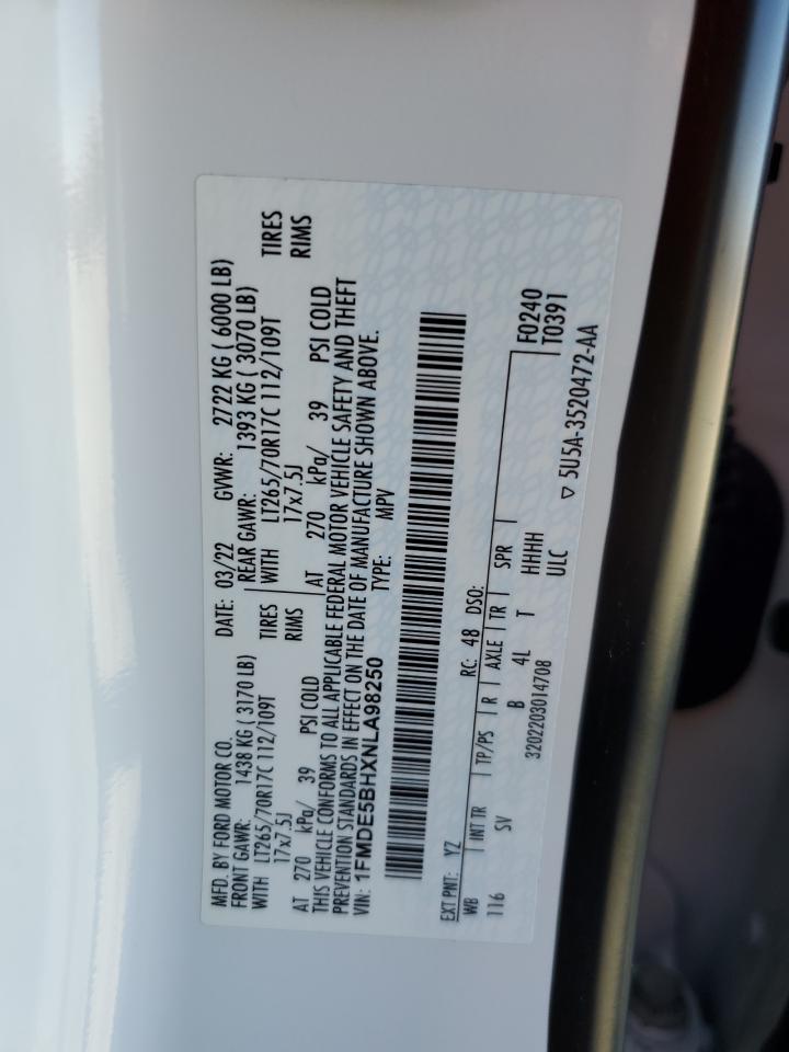 2022 Ford Bronco VIN 1FMDE5BHXNLA98250 Copart auction photo, rear end / minor dent/scratches damage thumbnail 13