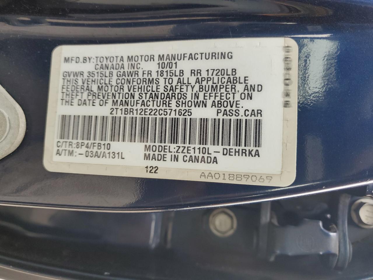 2002 Toyota Corolla VIN 2T1BR12E22C571625 Copart auction photo, front end damage thumbnail 13