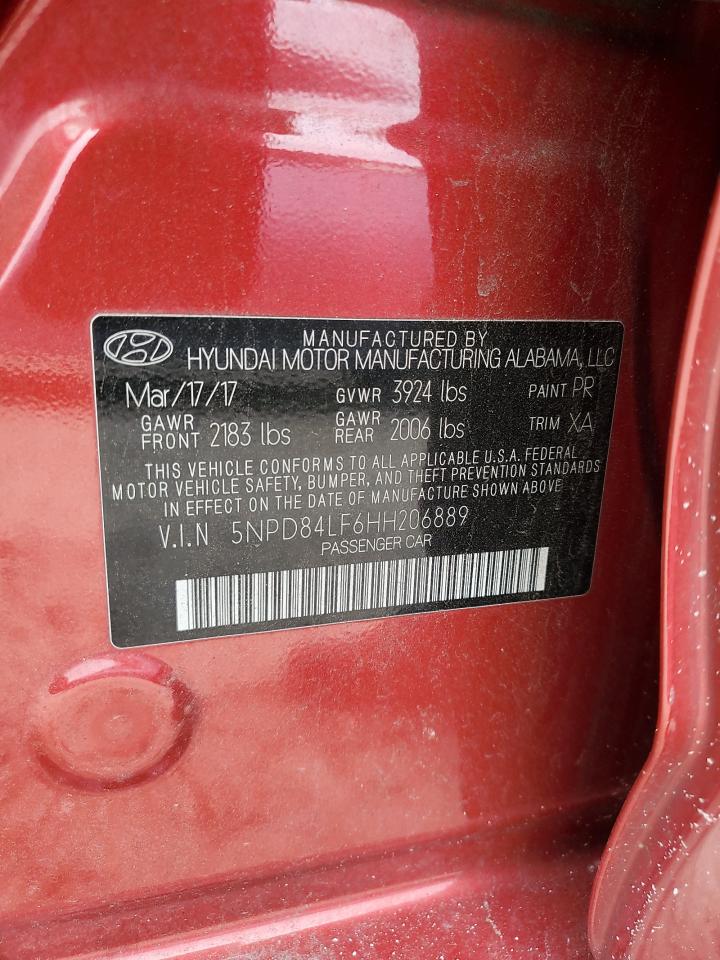 2017 Hyundai Elantra VIN 5NPD84LF6HH206889 Copart auction photo, front end damage thumbnail 13