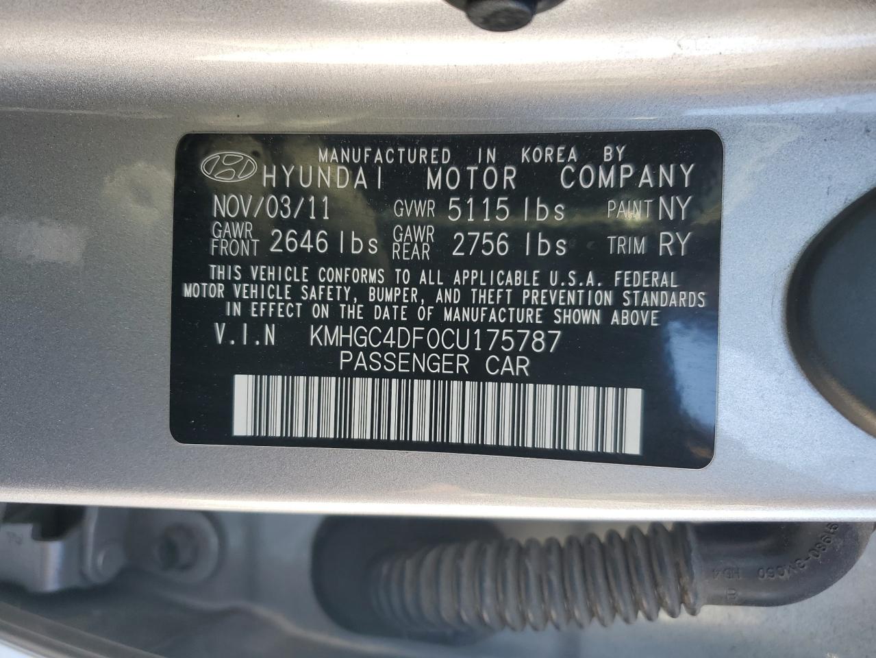 2012 Hyundai Genesis VIN KMHGC4DF0CU175787 Copart auction photo, front end / minor dent/scratches damage thumbnail 12