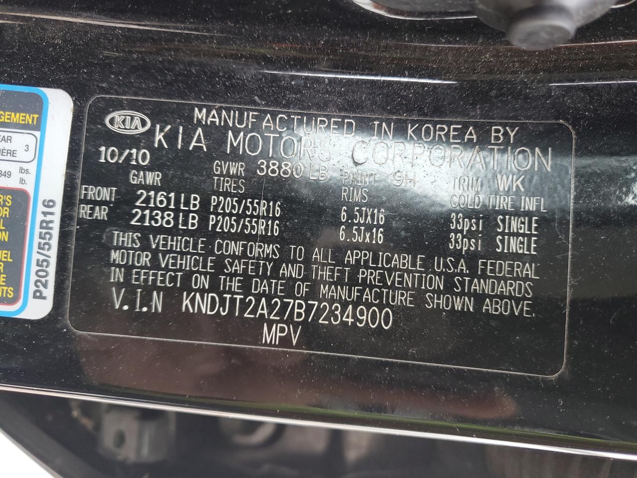 2011 KIA Soul VIN KNDJT2A27B7234900 Copart auction photo, front end damage thumbnail 13