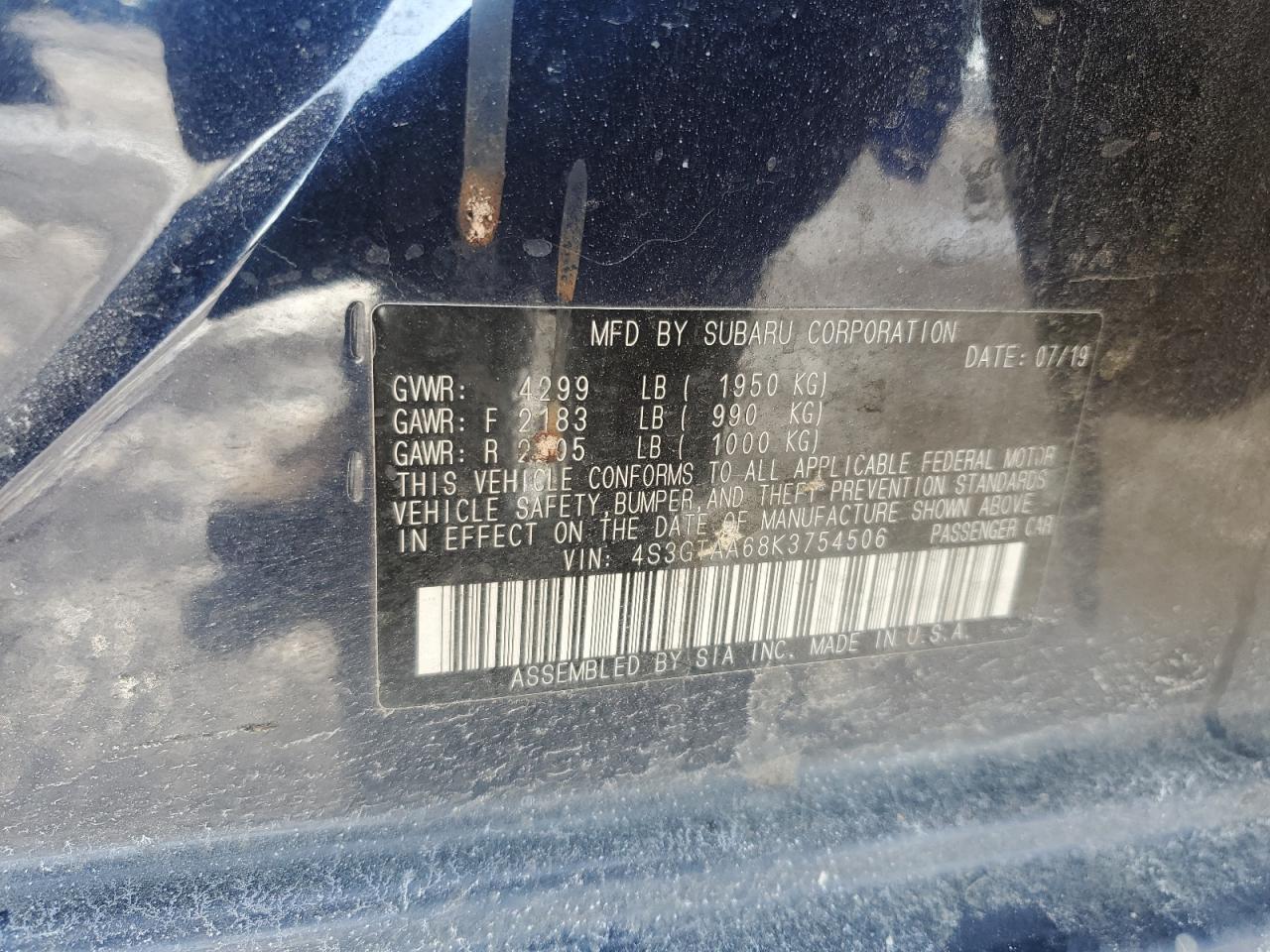 2019 Subaru Impreza VIN 4S3GTAA68K3754506 Copart auction photo, front end / mechanical damage thumbnail 12