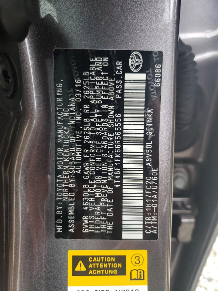 2016 Toyota Camry VIN 4T4BF1FK6GR565556 Copart auction photo, rear end / undercarriage damage thumbnail 12