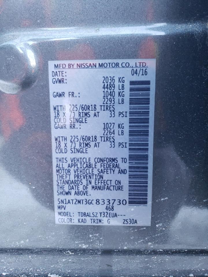 2016 Nissan Rogue VIN 5N1AT2MT3GC833730 Copart auction photo, front end damage thumbnail 13