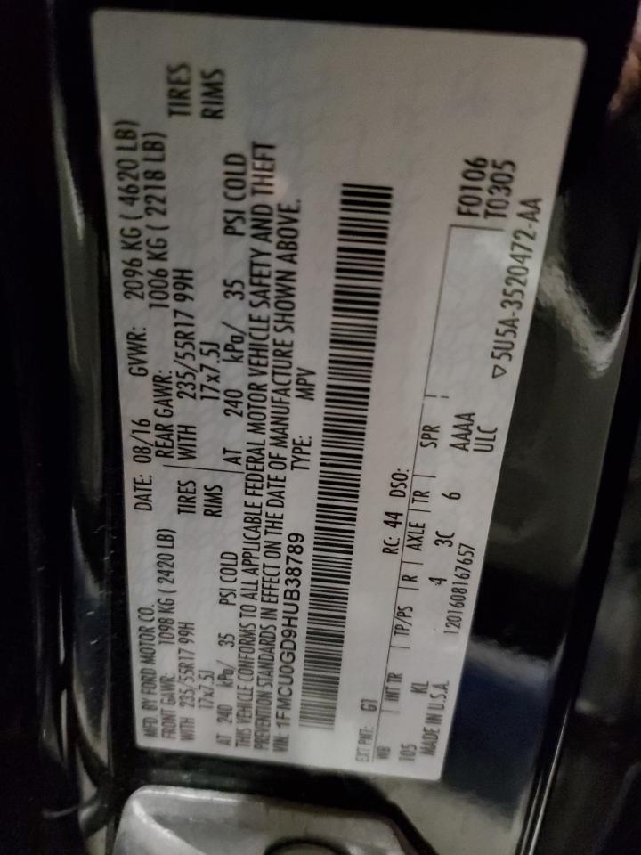 2017 Ford Escape VIN 1FMCU0GD9HUB38789 Copart auction photo, front end / minor dent/scratches damage thumbnail 13