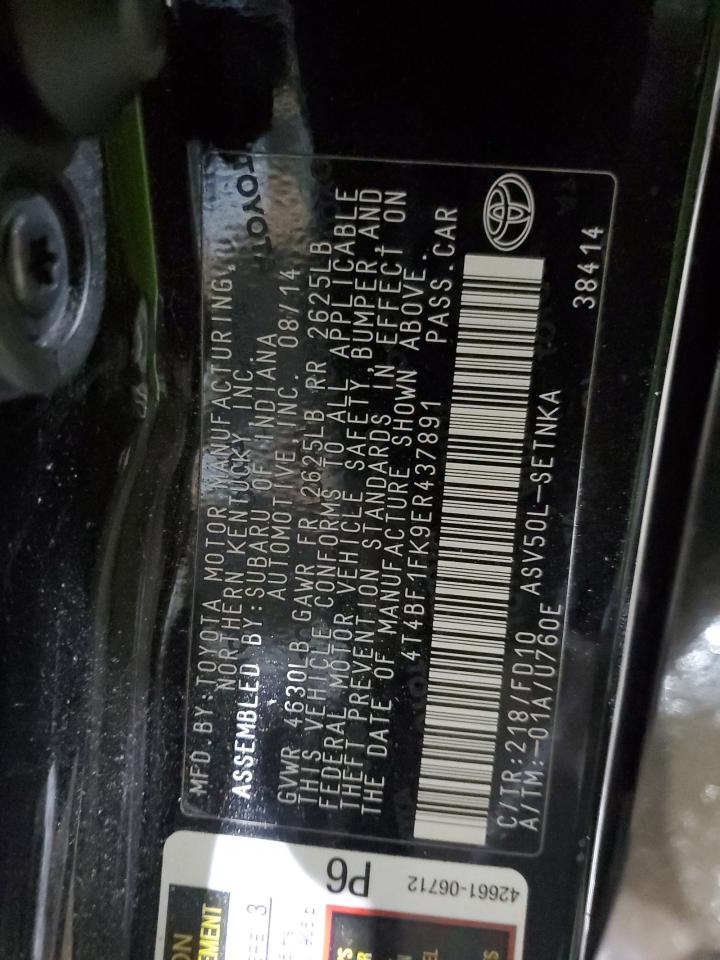 2014 Toyota Camry VIN 4T4BF1FK9ER437891 Copart auction photo, front end damage thumbnail 13
