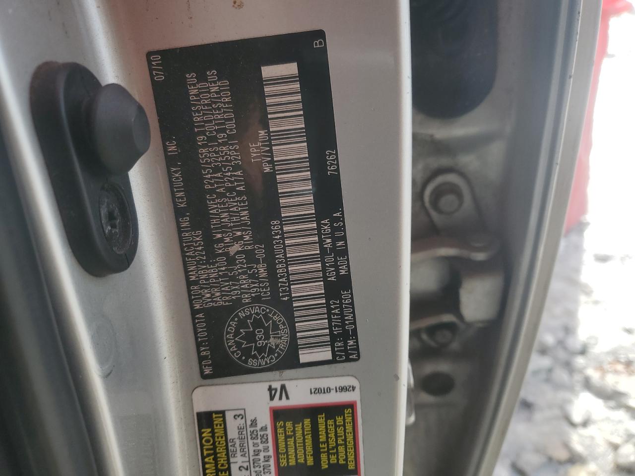 2010 Toyota Venza VIN 4T3ZA3BB3AU034368 Copart auction photo, all over damage thumbnail 13