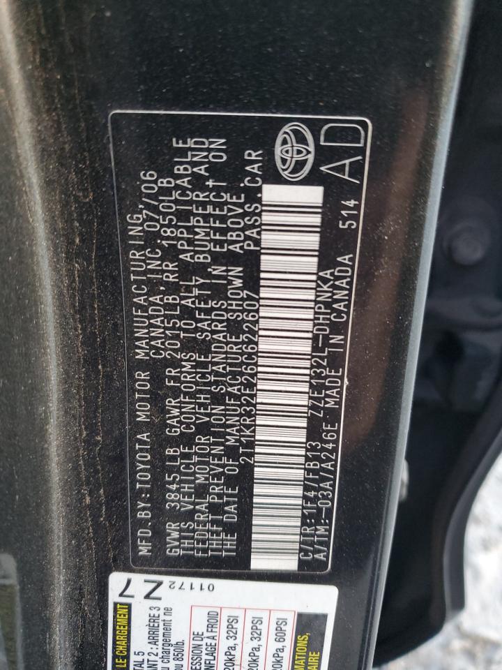 2006 Toyota Corolla VIN 2T1KR32E26C622607 Copart auction photo, side damage thumbnail 13