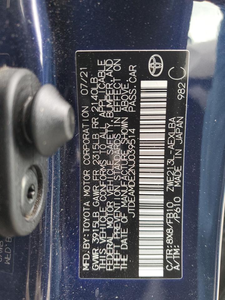 2022 Toyota Corolla VIN JTDEAMDE2NJ039514 Copart auction photo, rear end / side damage thumbnail 12