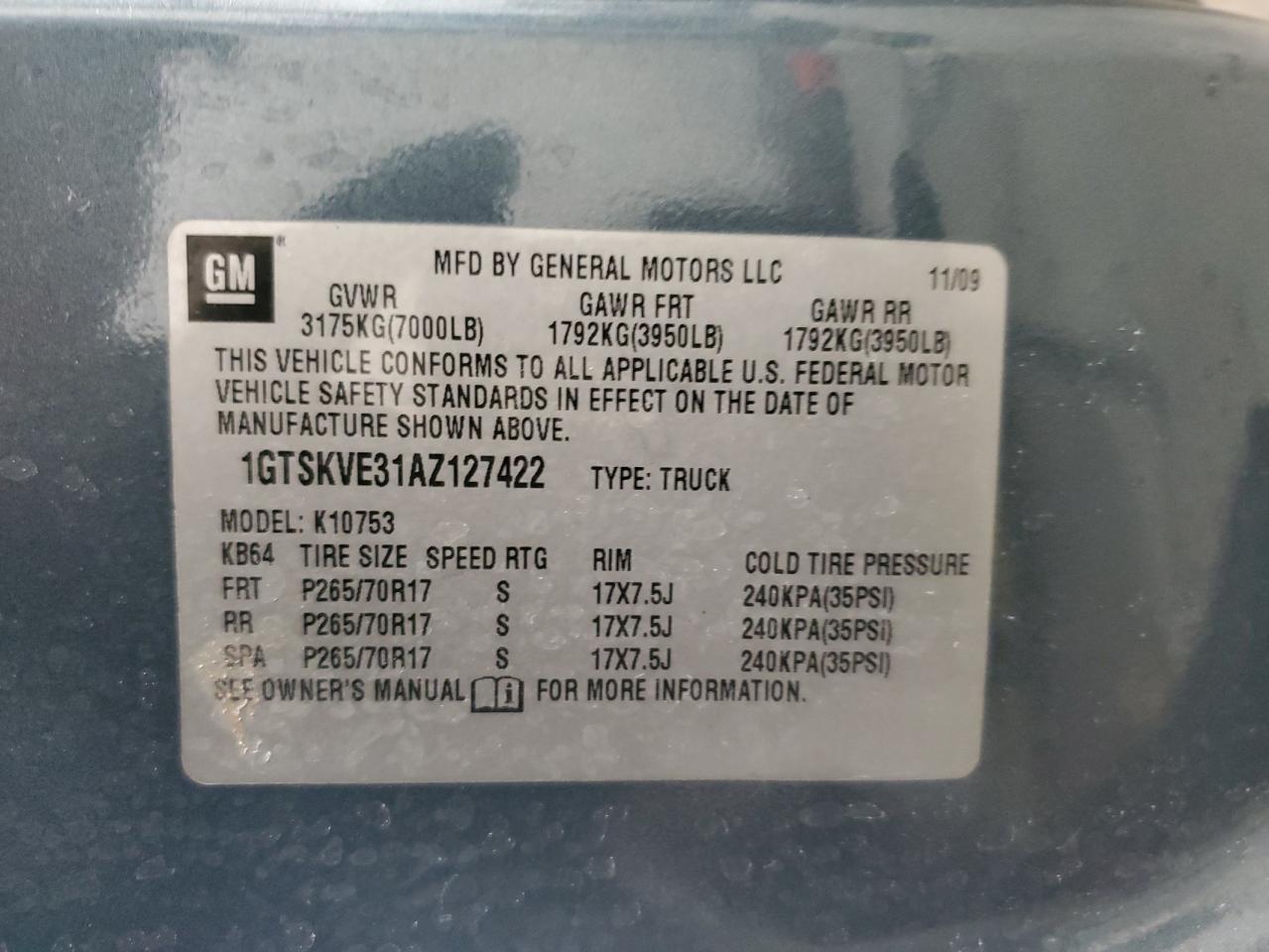 2010 GMC Sierra VIN 1GTSKVE31AZ127422 Copart auction photo, all over damage thumbnail 12