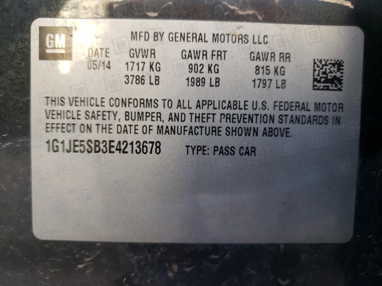 2014 Chevrolet Sonic VIN 1G1JE5SB3E4213678 Copart auction photo, side / front end damage thumbnail 12