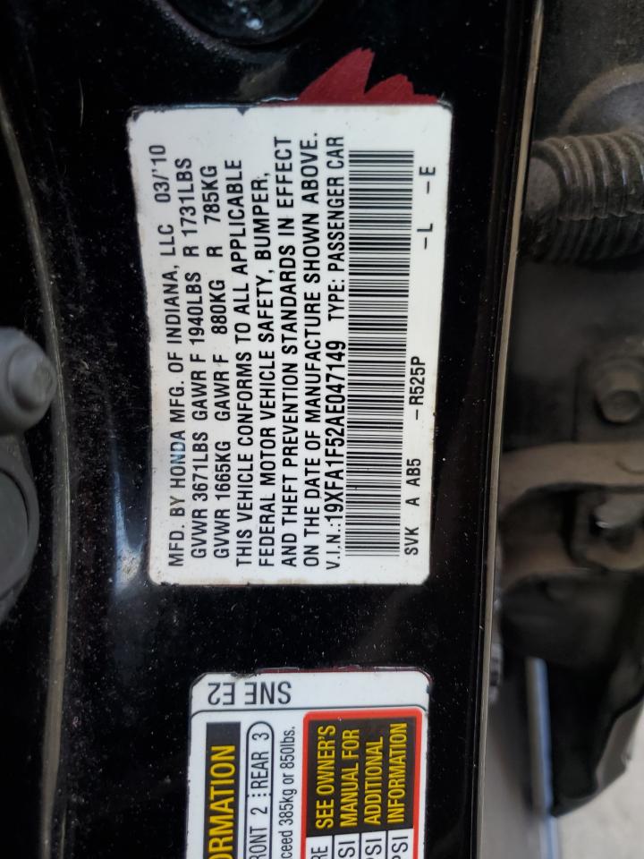 2010 Honda Civic VIN 19XFA1F52AE047149 Copart auction photo, front end damage thumbnail 12