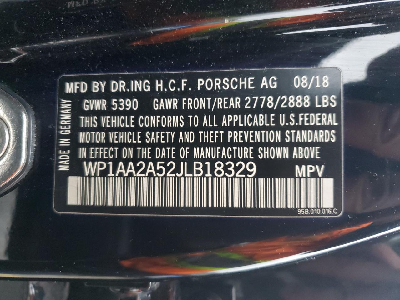2018 Porsche Macan VIN WP1AA2A52JLB18329 Copart auction photo, front end damage thumbnail 14