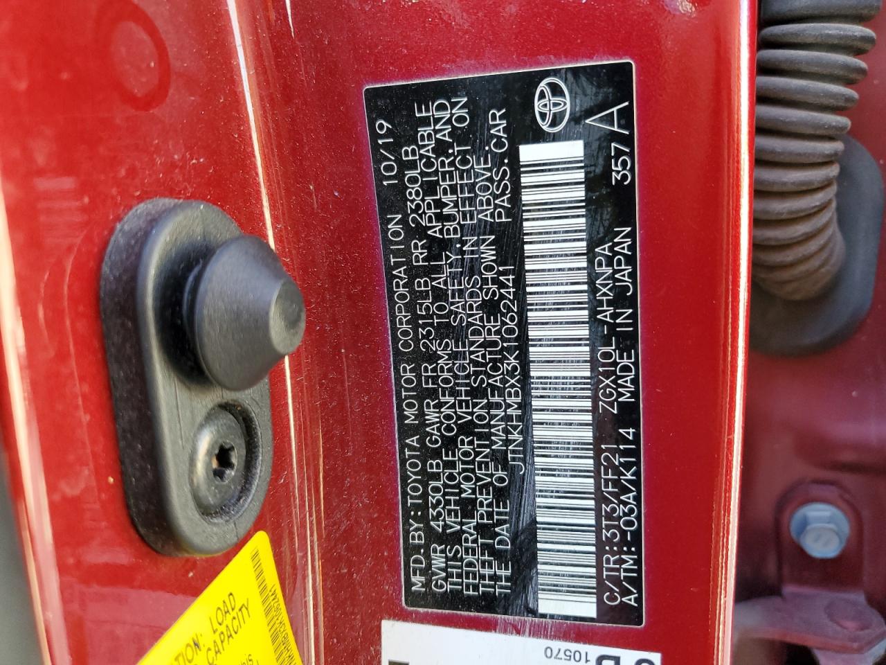 2019 Toyota C-HR VIN JTNKHMBX3K1062441 Copart auction photo, front end damage thumbnail 16