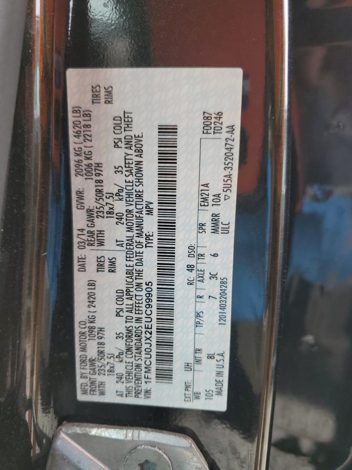 2014 Ford Escape VIN 1FMCU0JX2EUC99905 Copart auction photo, front end damage thumbnail 14