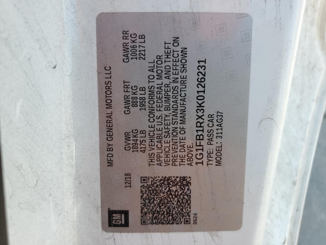 2019 Chevrolet Camaro VIN 1G1FB1RX3K0126231 Copart auction photo, front end damage thumbnail 14